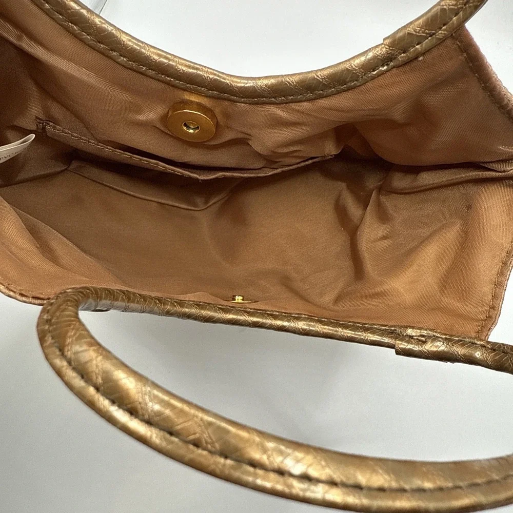 Vintage Avon Light Bronze Satin‎ Hand Bag Evening Purse Y2K Snap Closure Pocket